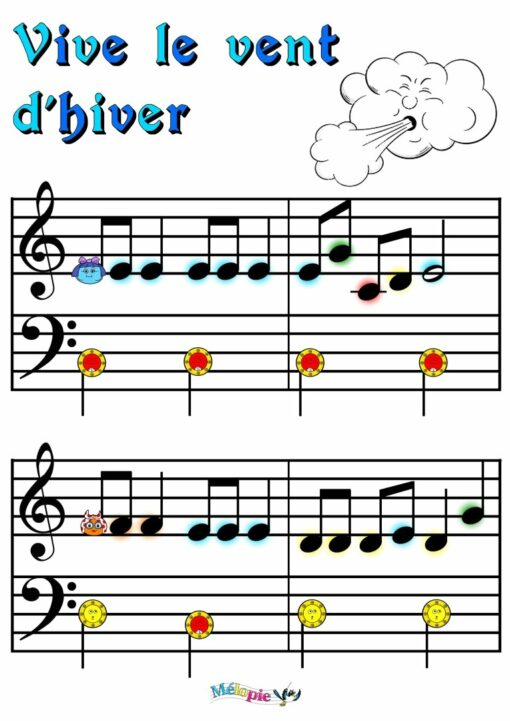 Partition Vive le vent, activités manuelles sur l'hiver, jeu de piano